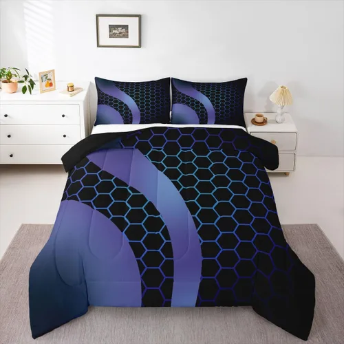 Miniatura 20 de Feelyou Juego de ropa de cama abstracta suave para niños y niñas, juego de edredón geométrico tamaño individual, edredón de rayas de microfibra