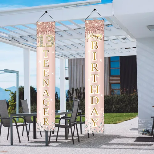 Miniatura 4 de Decoración de cumpleaños número 13 para niñas, cartel de feliz cumpleaños de 13 adolescentes, suministros para fiesta, telón de fondo de cumpleaños