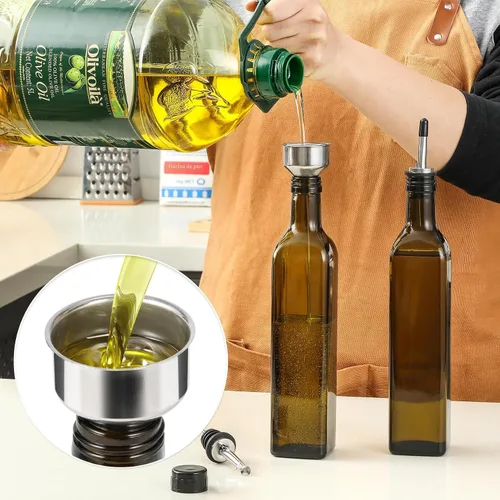 Miniatura 4 de AOZITA - Botella dispensadora de aceite de oliva de vidrio transparente de 500 ml, ideal para aceite y vinagre, con vertedores y embudo, jarra