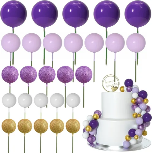 Miniatura 9 de ASTARON 50 piezas de palitos para topper de pastel con bolas mini, globos para decoración de pastel, suministros de espuma, bolas para decoración