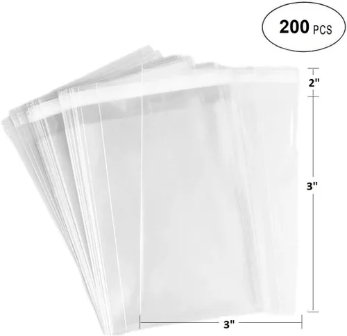 Miniatura 2 de Paquete de 200 bolsas de celofán resellables transparentes – gruesas 1.4 milésimas de pulgada de pulgada de grosor y brillantes, autoadhesivas