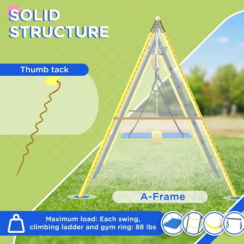 Miniatura 3 de Outsunny Juego de columpios de 440 libras para patio trasero, soporte 5 en 1 resistente con marco en A, juego al aire libre para niños, con columpio