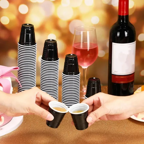 Miniatura 7 de 200 vasos de plástico de 2 onzas para degustación de vino, whisky, alimentos, graduación, boda, baby shower, fiesta, beber cerveza (color negro)