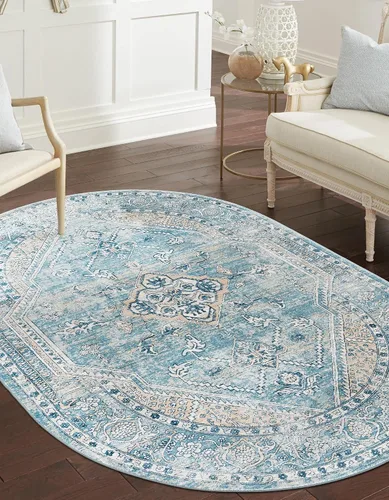 Miniatura 17 de Unique Loom Newport Collection - Alfombra de área ocre (2' x 3' 11", azul/marrón claro)