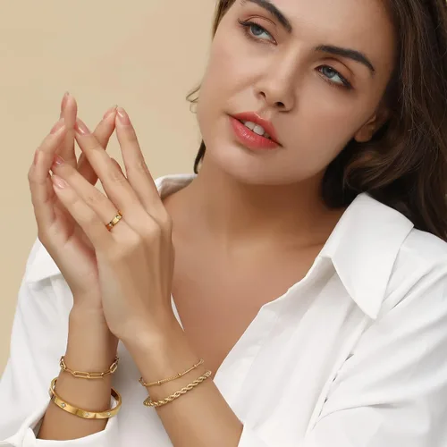 Miniatura 5 de Delicadas pulseras de oro para mujer, chapadas en oro de 18 quilates, ajustables, apilables, juego de pulseras de circonita cúbica en capas