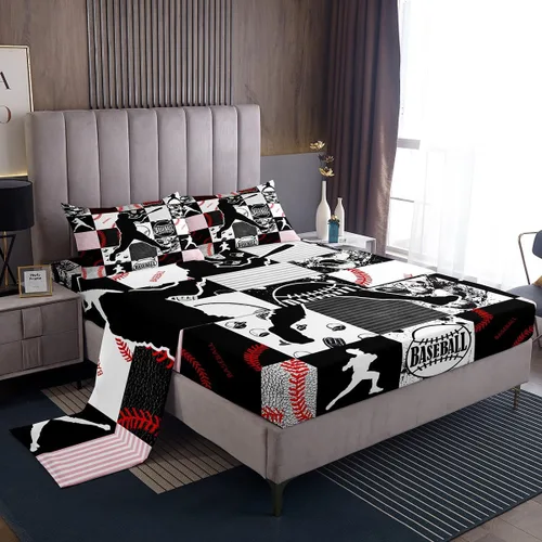 Miniatura 22 de Erosebridal Juego de sábanas de béisbol para niños, tamaño individual, sábanas de llama azul y roja para adolescentes, juego de ropa de cama