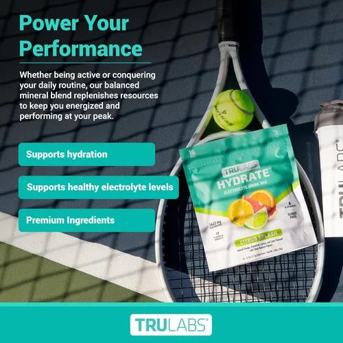 Miniatura 5 de TRULABS Hydrate - Mezcla de bebida con electrolitos – Sabor cítrico Splash, paquetes de hidratación sin azúcar con electrolitos de 1422 mg y 19
