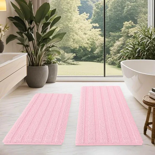 Miniatura 90 de ACCUMTEK - Juego de alfombras de baño a rayas beige de 3 piezas, ultrasuaves, antideslizantes de chenilla, alfombras de baño mullidas y absorbentes