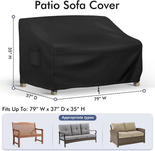 Miniatura 2 de Richwon Funda para Sofá de Exterior Impermeable, Funda para Sofá de Exterior de 3 Plazas, Fundas para Muebles de Patio con Ventilación de Aire