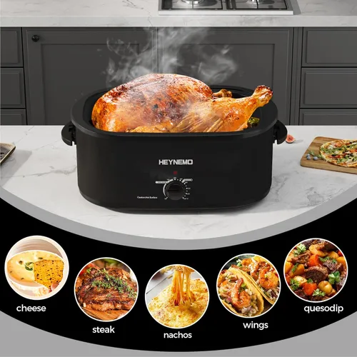Miniatura 5 de HEYNEMO Horno Tostador 24Qt, Horno Eléctrico para Pavo de 1450W con Buffet, Tapa de Autohilvanado, Asas de Tacto Frío, Bandeja y Parrilla Plateado