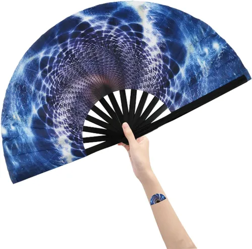 Miniatura 22 de Abanico grande plegable de mano para baile de línea, abanico de clic para botas en el suelo, para baile, fiesta, decoración, festival (Alien)