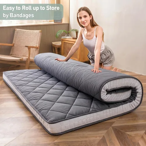 Miniatura 5 de MAXYOYO Colchón japonés de futón para piso tamaño King, cama de suelo para adultos, colchón plegable enrollable, cama de futón japonesa