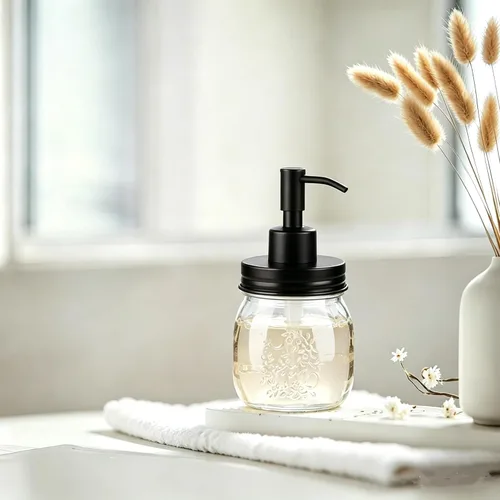 Miniatura 6 de Amolliar Dispensador de jabón líquido en tarro Mason de 10 onzas, bomba y tapa de acero inoxidable, bonita decoración de granja para cocina, baño