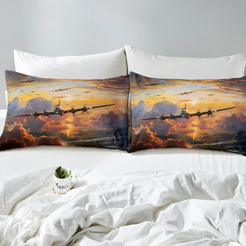 Miniatura 6 de Erosebridal Juego de ropa de cama con diseño de avión tamaño individual, funda de edredón con estampado de avión para niños, adolescentes y adultos