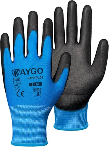 Miniatura 83 de KAYGO KG11PB - Guantes de seguridad con revestimiento delgado de poliuretano, tejido sin costuras, agarre suave en palma y dedos, para trabajo Verde