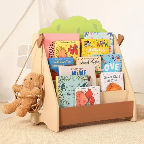 Miniatura 7 de OOOK Estantería Montessori para niños, estantería de pino de primera calidad, estantería frontal para guardería, sala de juegos, aula