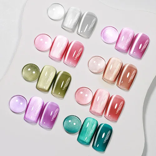 Miniatura 24 de MIZHSE Esmalte de uñas de gel de ojo de gato de 8 colores, juego de esmaltes de gel magnético con purpurina con barra magnética, holográfico Gel