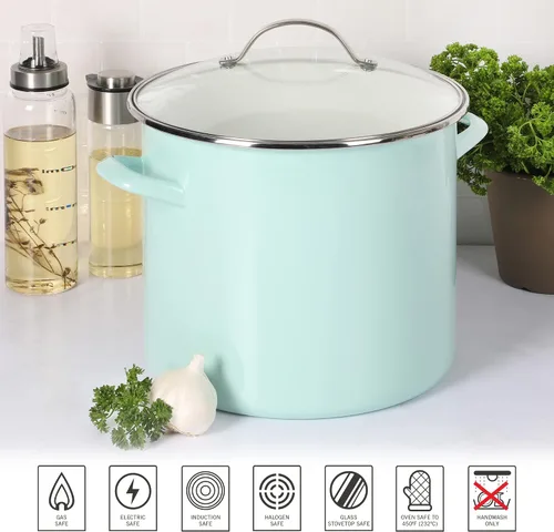 Miniatura 5 de Martha Stewart Thayer Olla de Caldo de 12 Cuartos de Galón Esmaltada sobre Acero Resistente a Rayones con Tapa – Azul Martha – Olla Duradera de Gran