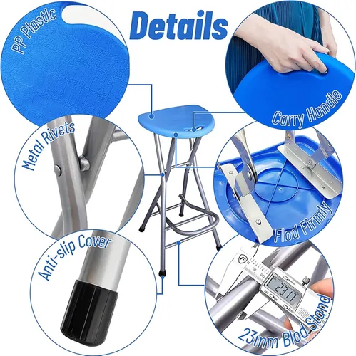 Miniatura 5 de Taburetes plegables portátiles para adultos, taburete plegable de 28 pulgadas, taburetes altos para interiores con asa, taburete de bar de plástico