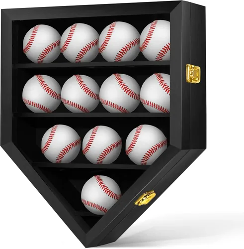 Miniatura 8 de Vitrina de béisbol retro con capacidad para 12 bolas, caja de almacenamiento de béisbol de 11 x 16 pulgadas con vidrio acrílico HD, soporte de pared