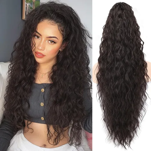 Miniatura 55 de ORSUNCER Extensión de cola de caballo de 18" con pinza rizada, cola de caballo esponjosa, extensiones de pelo sintético de aspecto natural para mujer