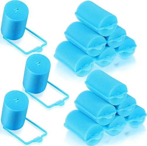 Geyoga 18 rodillos de esponja para el cabello, rizadores grandes de espuma suave, rizadores de peluquería de gran tamaño para mujeres (azul, 1.4 x