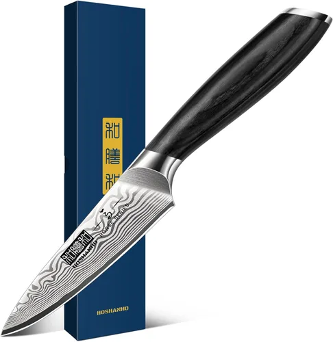HOSHANHO - Cuchillo de pelar de 3.75 pulgadas, cuchillos de cocina pequeños forjados de acero de polvo de alto carbono, cuchillo de fruta japonés