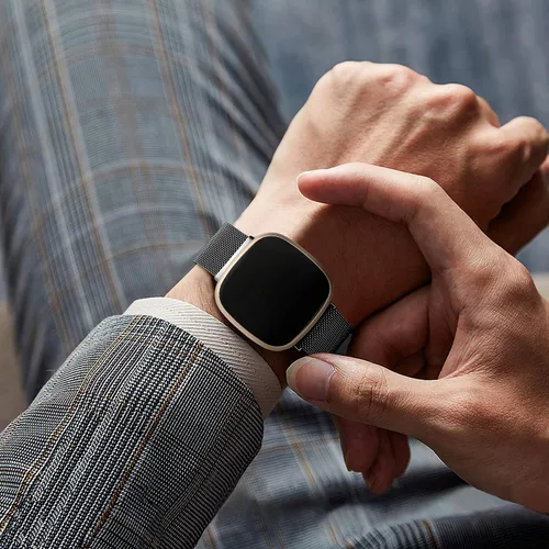 Miniatura 4 de Compatible con Correas Fitbit Sense Versa 4 Sense 2 y Versa 3 para Hombres Mujeres, Correa de Reemplazo de Malla Metálica Transpirable de Acero