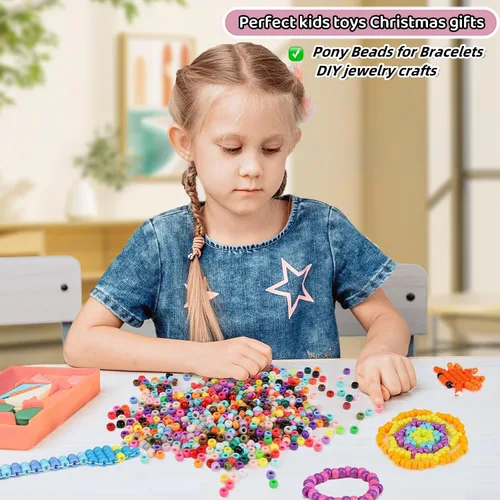 Miniatura 9 de Kit de 5 cajas para hacer pulseras, cuentas de poni, 96 colores, 3500 cuentas Kandi para pulseras con 800 cuentas de letras, pulseras de amistad