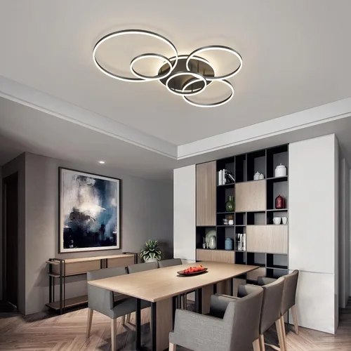 Miniatura 6 de Lámpara de techo LED moderna de 106W con control remoto de acrílico regulable con 6 anillos circulares, lámpara de techo para sala de estar, lámpara