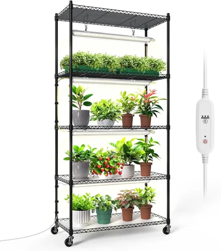 Miniatura 10 de Bstrip Invernadero de interior con luz de crecimiento, soporte para plantas con paquete de 4 luces para plantas de 24W de espectro completo, estante