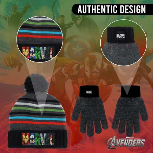 Miniatura 5 de Marvel Avengers - Conjunto de sombreros de invierno y guantes de nieve para niños y niños pequeños con lindos mitones y gorro suave, pompón esponjoso