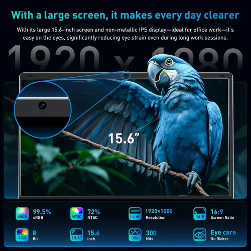 Miniatura 3 de portátil de 15.6" FHD, 12 GB RAM 256 GB SSD, Intel Celeron N4000, computadora portátil Win 11 Essential para estudiantes, clases en línea, hogar