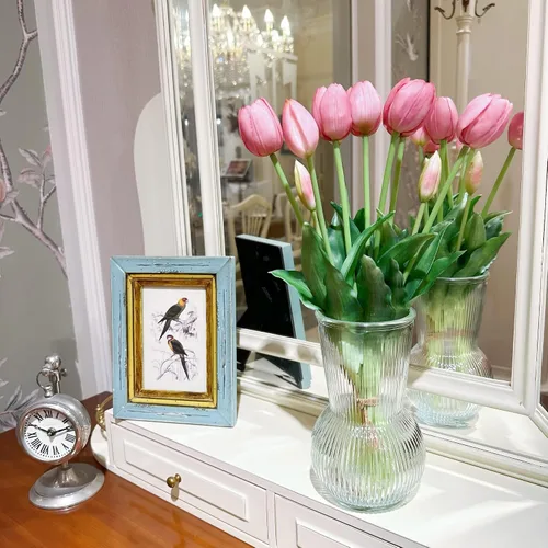 Miniatura 4 de Tulipanes falsos de tacto real premium de 16 pulgadas, flores artificiales con brotes, tallo flexible fácil de moldear, tulipanes falsos