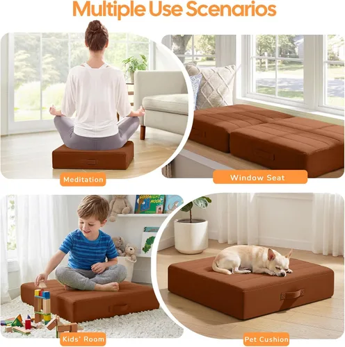 Miniatura 3 de MeMoreCool Cojín cuadrado de piso para sentarse para adultos y niños, gran cojín de meditación con espuma gruesa y cubierta mullida, cojín de piso