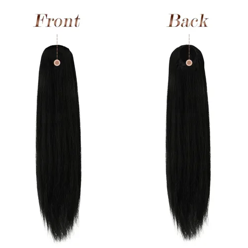Miniatura 2 de FESHFEN Extensiones de cola de caballo rectas, colas de caballo largas con cordón, cola de caballo sintética con clip para mujer, color negro