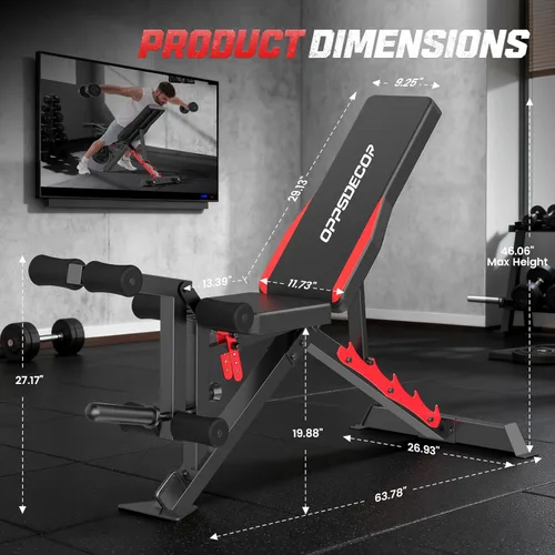 Miniatura 8 de OPPSDECOR 1200LBS Weight Bench with Wide-Range Leg Extension & Curl (Full ROM), Adjustable Workout Bench Press with Wheels & Handle, Incline/Flat