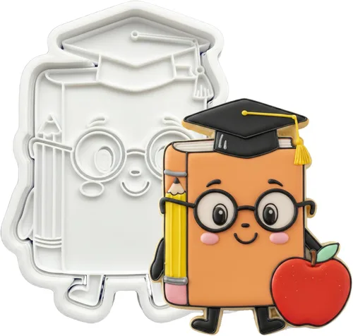 Miniatura 9 de Juego de cortador de galletas de regreso a clases con sellos de émbolo, 11 piezas, regalos de cocina, cumpleaños, vacaciones, ácido poliláctico 3D