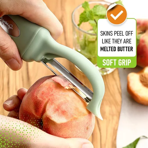 Miniatura 4 de Spring Chef Pelador de Verduras Giratorio Premium, Mango Cómodo y Cuchillas de Acero Inoxidable Ultra Afiladas - Pelador de Cocina Perfecto Para