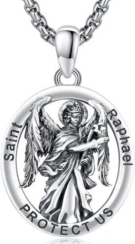 Miniatura 393 de Collar con colgante de plata de ley 925 con medalla de San Patrón, joyería religiosa para hombres y mujeres, con cadena de acero inoxidable 316L