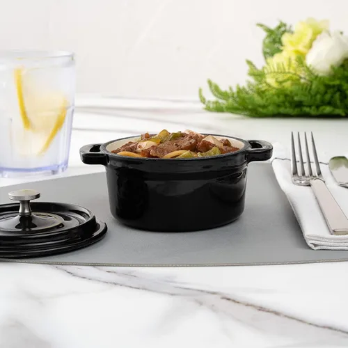 Miniatura 4 de Restaurantware Mini cacerola de 8 onzas, 1 mini horno holandés con tapa, esmaltado redondo de hierro fundido negro, mini cocotte resistente
