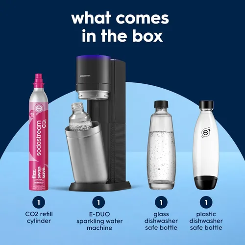 Miniatura 2 de SodaStream E-Duo - Máquina de agua con gas (negro) con 60 litros de CO2, 1 botella de carbonatación sin BPA y (1) botella de vidrio de 1 litro