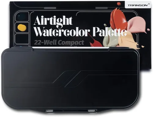 Transon - Paleta de acuarela plegable con tapa de 18 cavidades, 2 áreas de mezcla y 1 bandeja de mezcla grande. También para paleta de pintura