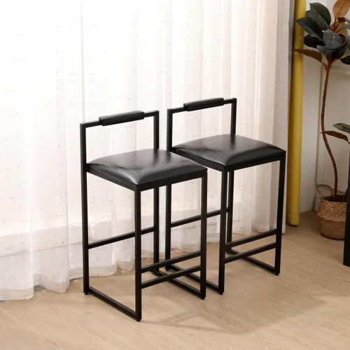 Juego de 2 taburetes de bar modernos tapizados de piel sintética sin brazos con respaldo para bar en casa, comedor, isla de cocina, bistró, club,