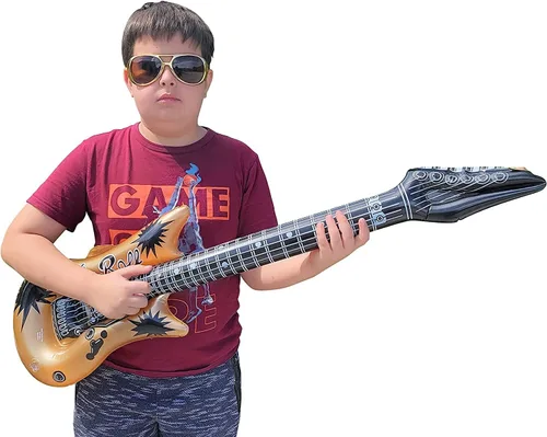 Miniatura 3 de Zugar Land Guitarra inflable de vinilo dorado Rock-n-Roll (40 pulgadas). Regalo perfecto de fiesta, DJ Dance 80s Rocker (color dorado (paquete de 6)