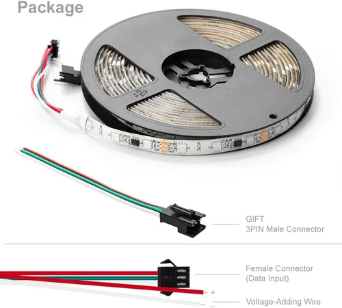 Miniatura 7 de BTF-LIGHTING -Tira LED WS2811 DC24V 32 pies, direccionable RGB, 600 LEDs, 100 píxeles, PCB blanco Dream Color IP30 no impermeable, funciona