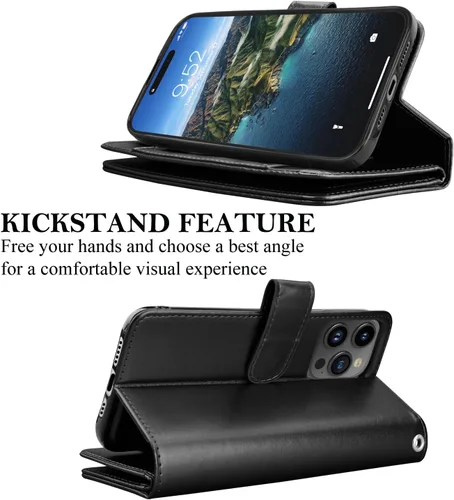 Miniatura 5 de Funda tipo cartera para iPhone 15 Pro, funda para iPhone 15 Pro, funda de piel sintética con soporte para tarjetas de crédito