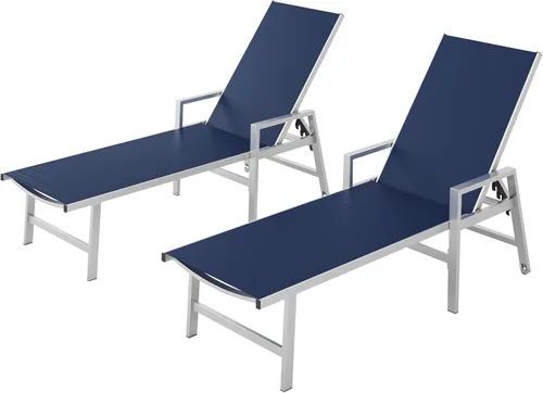 Miniatura 13 de Vexwalx Tumbona para patio al aire libre con ruedas y reposabrazos, sillas reclinables ajustables de aluminio de 5 posiciones, sillas de playa al