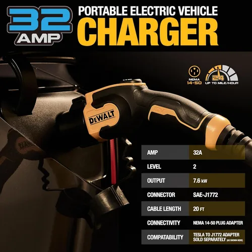 Miniatura 2 de DEWALT Cargador portátil de nivel 2 de 120-240 V para vehículo eléctrico (EV) de hasta 32 amperios, certificado CSA para interiores/exteriores