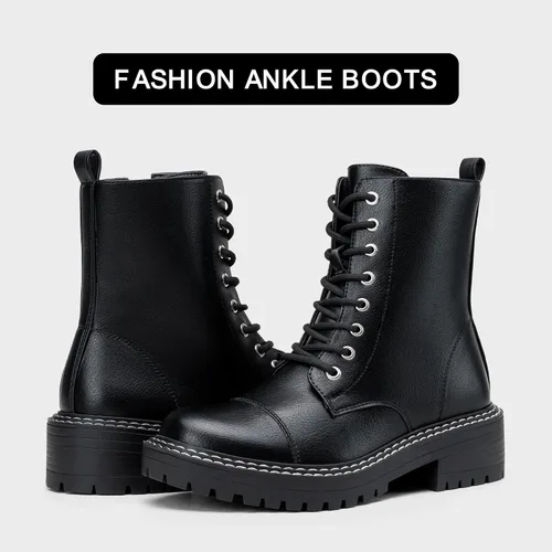 Miniatura 5 de Vepose Botines de combate de moda 9629 para mujer, botines con cordones y cremallera
